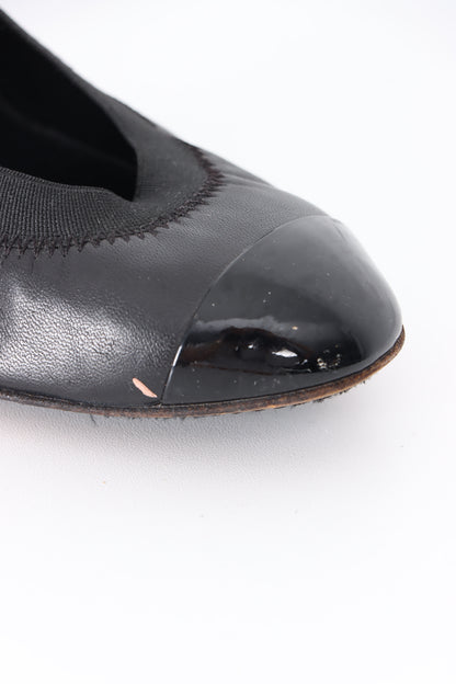 CHANEL 'Stretch Spirit' Black Leather Elastic Ballerina Heels (38.5)