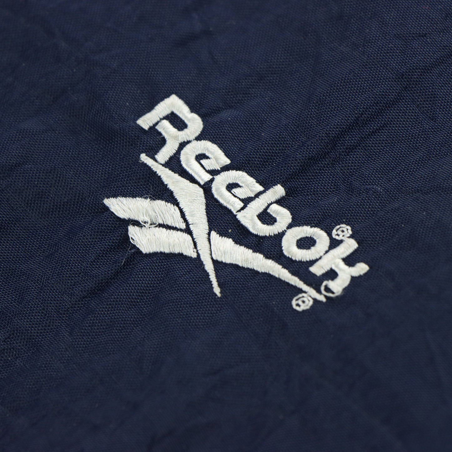 REEBOK Embroidered 3-Logo Navy & White Retro Windbreaker Jacket (L)