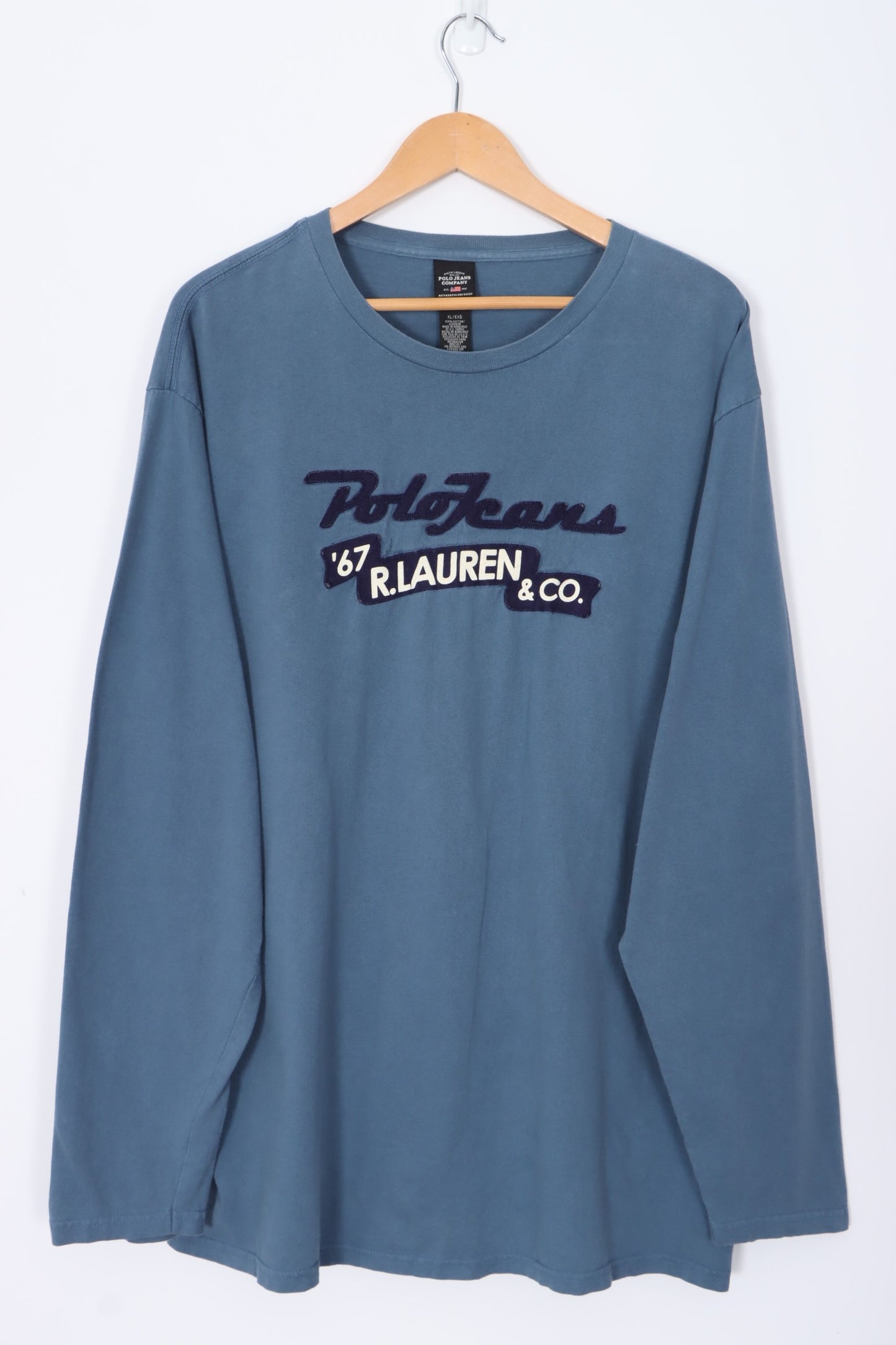 RALPH LAUREN POLO JEANS Spell Out Patch Logo Long Sleeve T-Shirt (XL)