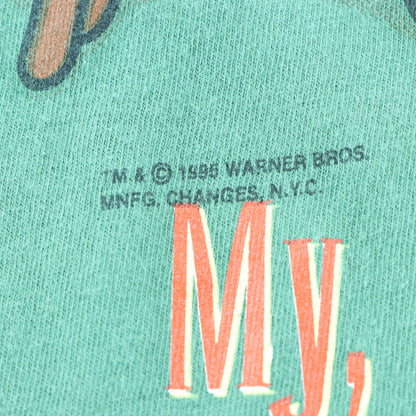 Vintage 1995 LOONEY TUNES Bugs Bunny & Monster Manicure Green USA Made Single Stitch Tee (XL)