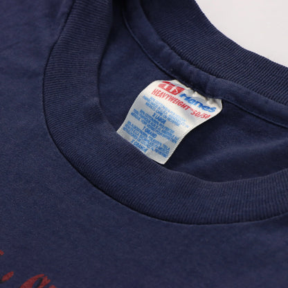 Vintage BUFFED BETTY 90's 'Hard As Steel' Navy 50/50 Single Stitch T-Shirt (XL Tall)