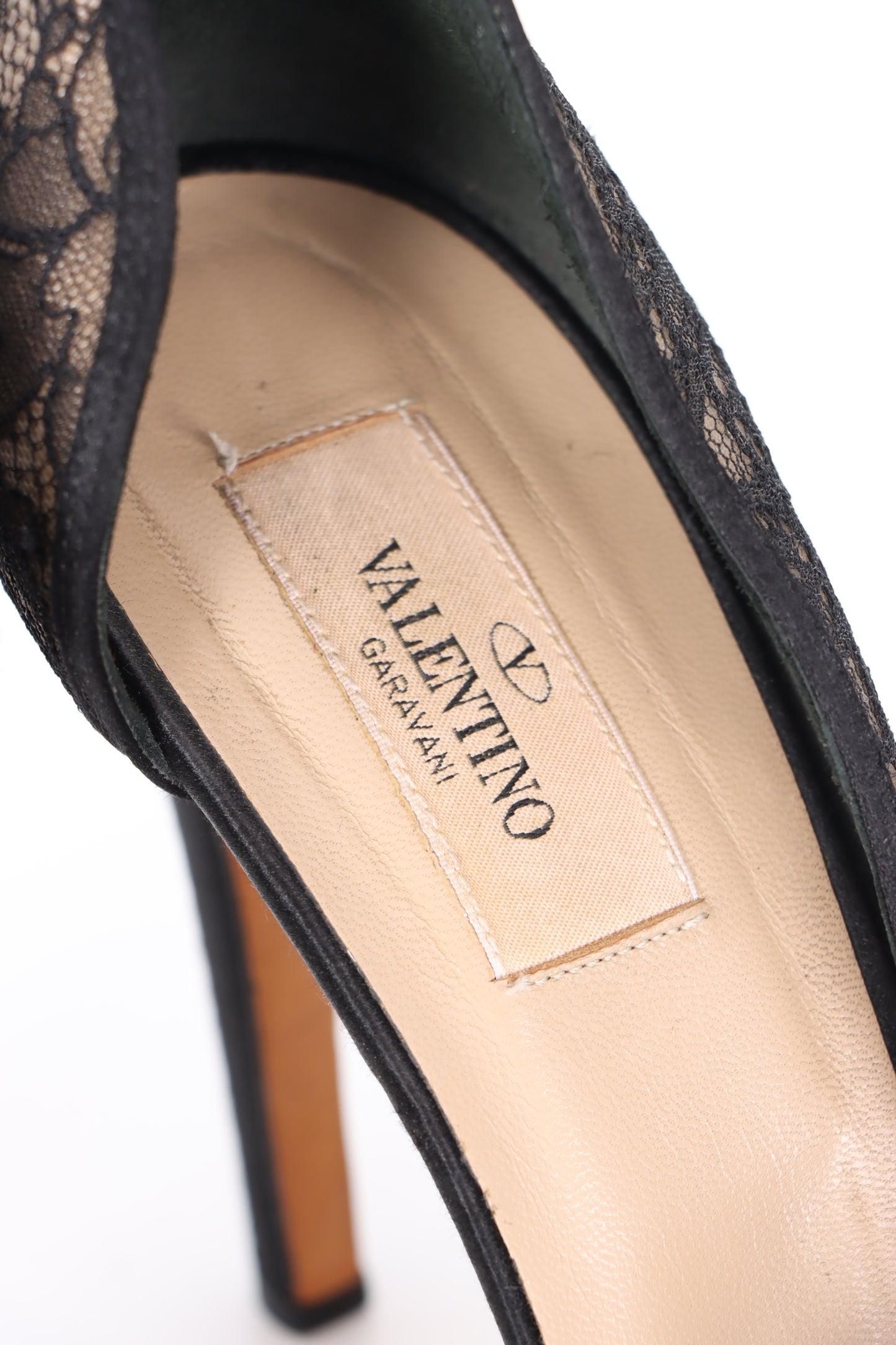 VALENTINO Black 'Lace Couture Bow' Peep Toe Heels (38.5)