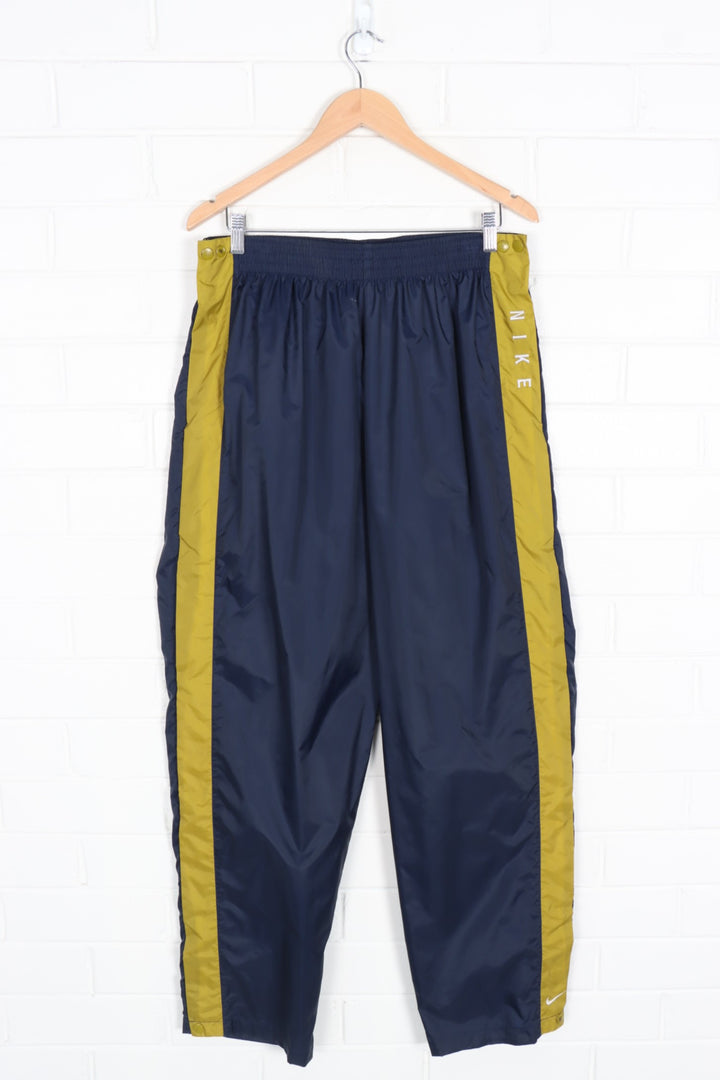 NIKE Embroidered Swoosh Navy & Green Tear Away Button Pants (XL)