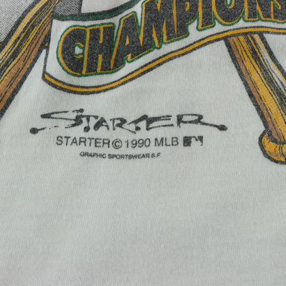 Vintage 1990 American League Oakland vs Boston White MLB Single Stitch Tee USA Made (L TALL)