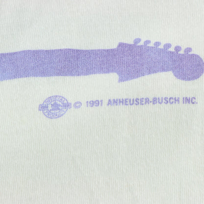 Vintage 1991 Neon "Bud To The Bone" Puff Print & Guitar White Single Stitch Tee USA Made (L-XL)