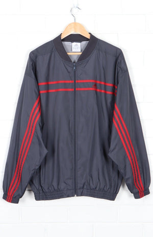 ADIDAS Grey & Red 3-Stripe Windbreaker Jacket (L)