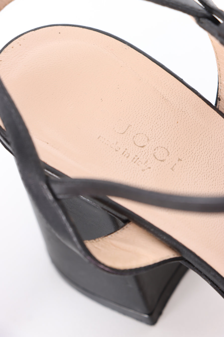 GUCCI GG Marmont Mid-Heel Black Leather Sandals (37)