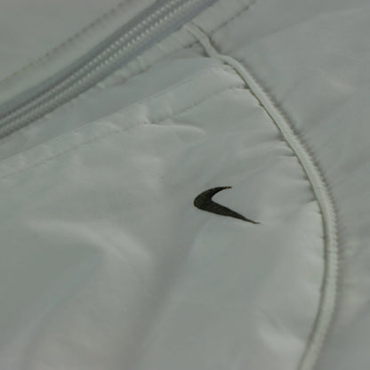 NIKE Embroidered Swoosh Logo White & Black Hooded Puffer Jacket (S) - Vintage Sole Melbourne