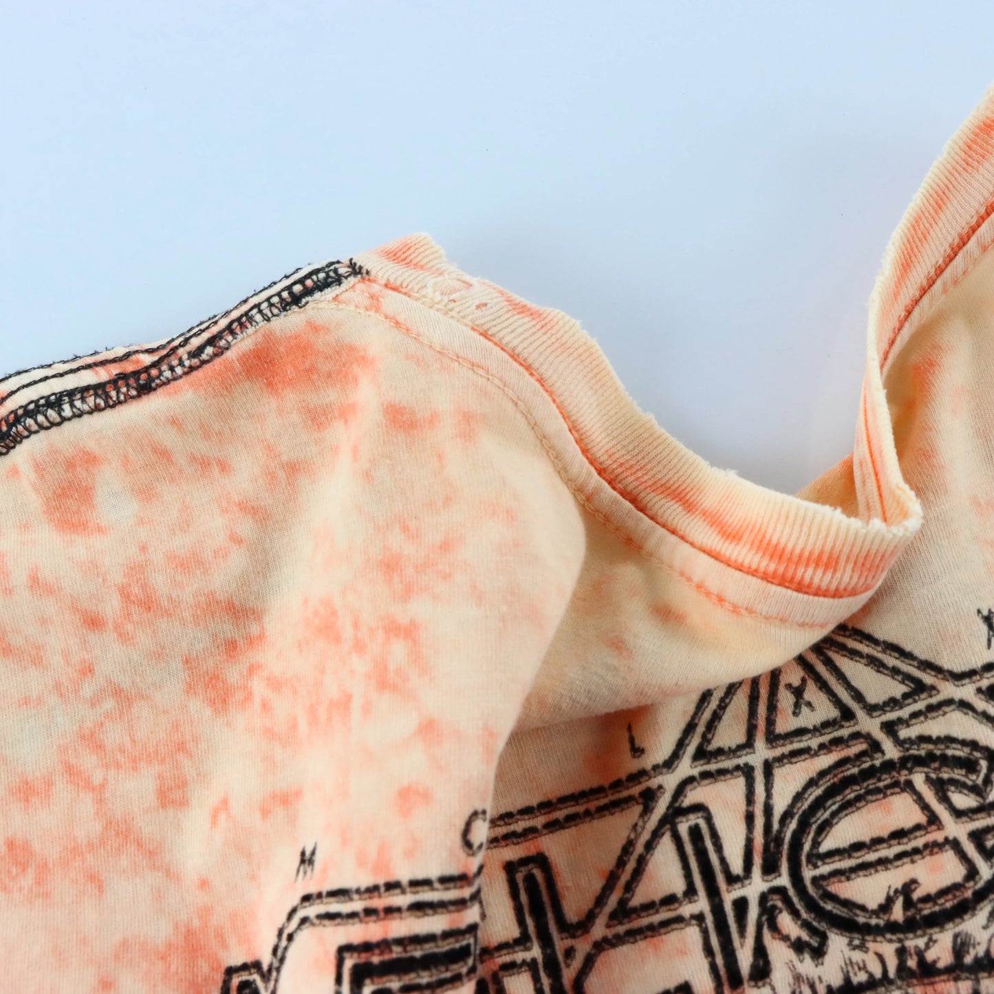 Vintage AFFLICTION 'American Customs' Velvet Detail Headdress Skull Neon Orange Tie-Dye Tee USA Made (XXL)
