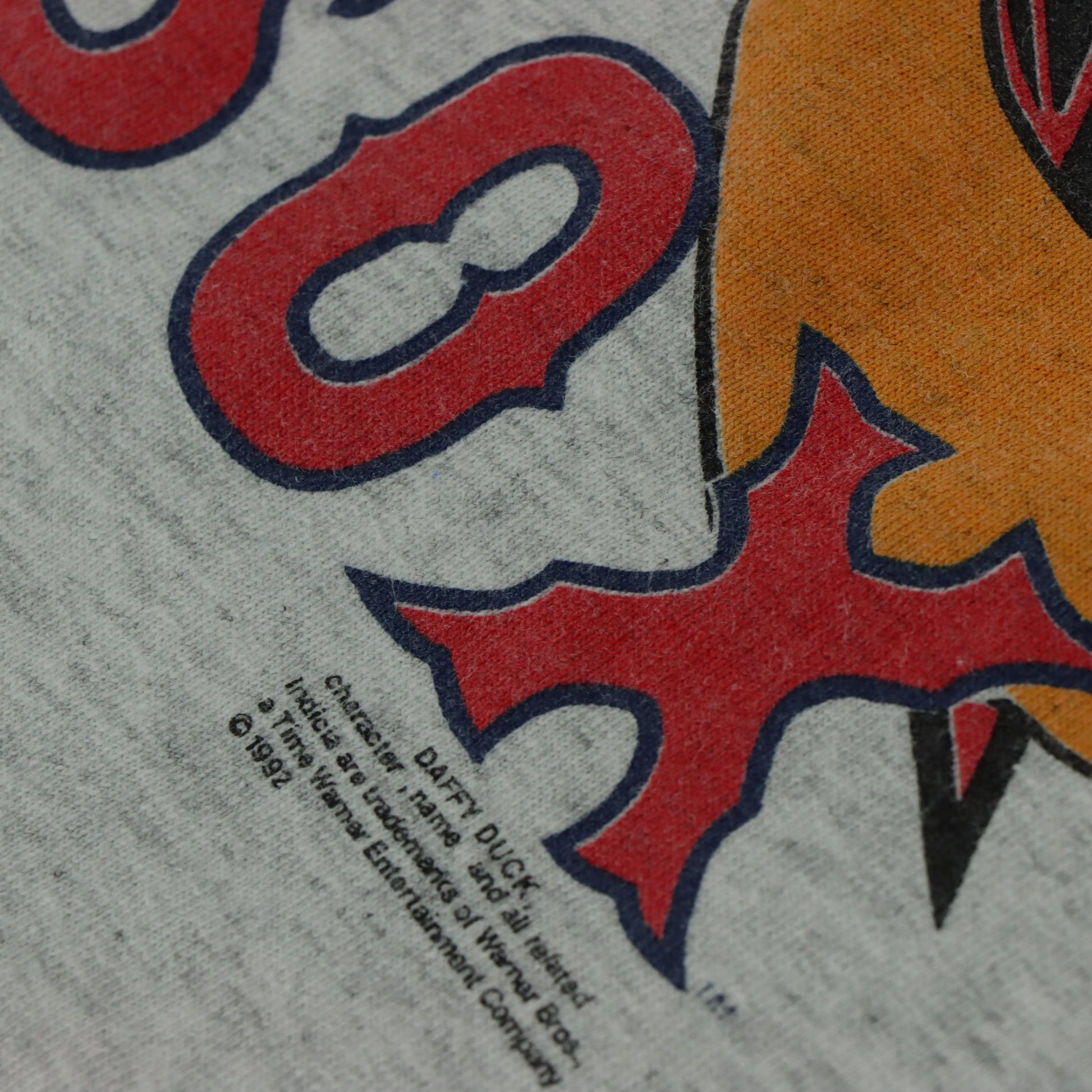1992 RED SOX Daffy Duck Warner Bros MLB Single Stitch Baseball Grey Tee (S) - Vintage Sole Melbourne