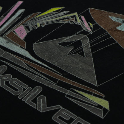 QUICKSILVER Y2K Spell Out Logo Geometric Black Surf Tee (L)