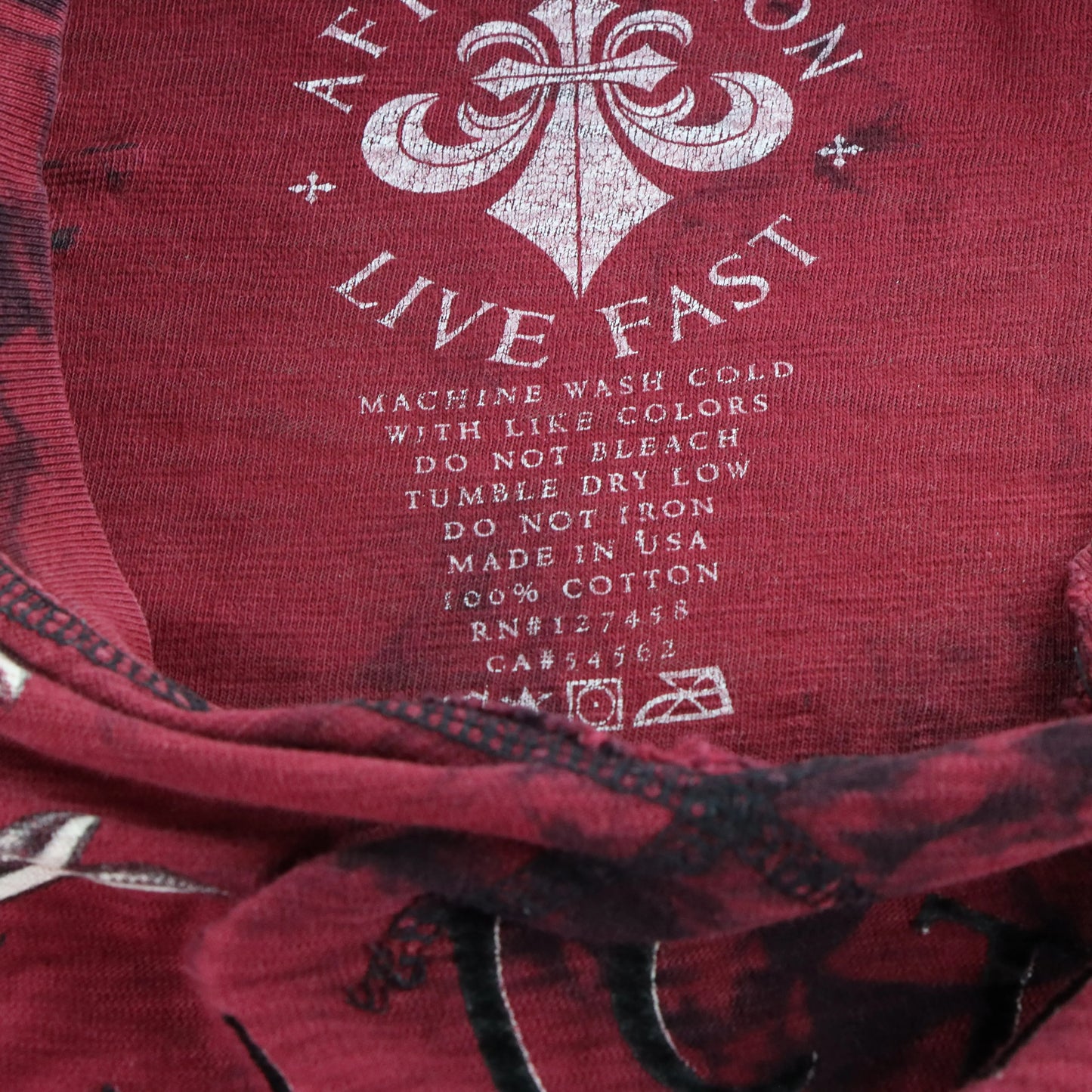 AFFLICTION "Live Fast" Vintage Y2K Red USA Made Long Sleeve Tee (L)