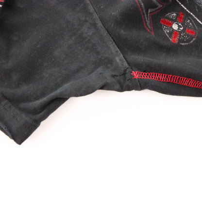 Vintage AFFLICTION 'American Customs' Wheel & Headdress Skull Velvet Detail Black Tee USA Made (M)