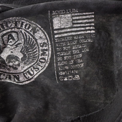 Vintage AFFLICTION 'American Customs' Wheel & Headdress Skull Velvet Detail Black Tee USA Made (M)