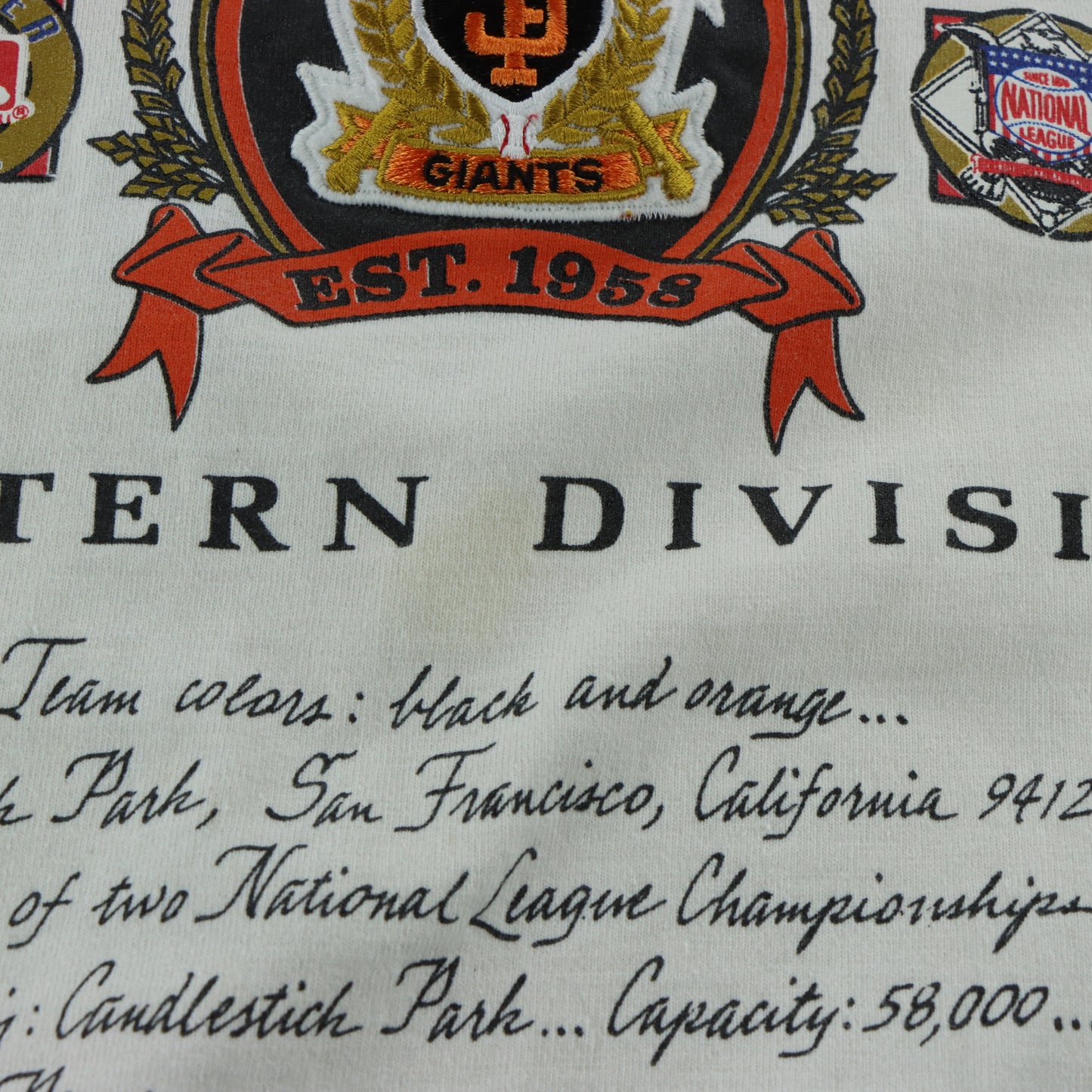 Vintage 1991 San Francisco Giants Embroidered Patch Single Stitch Tee USA Made (M-L)