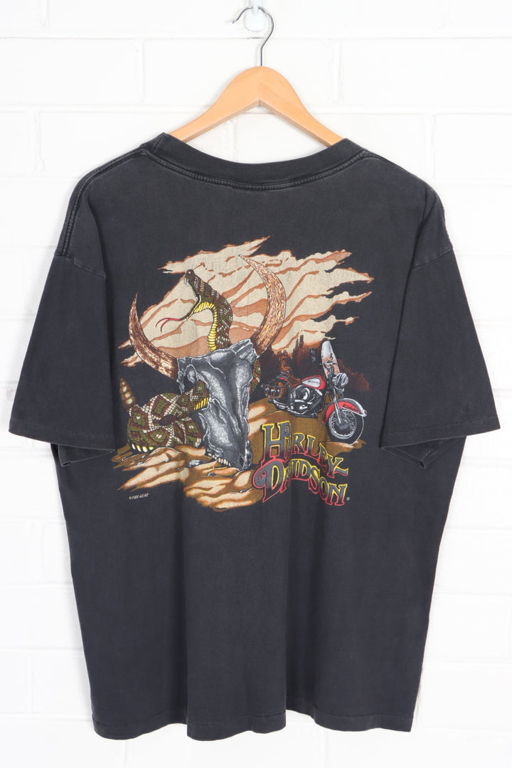 HARLEY DAVIDSON Desert Snake & Skull Front Back T-Shirt USA Made (XL)
