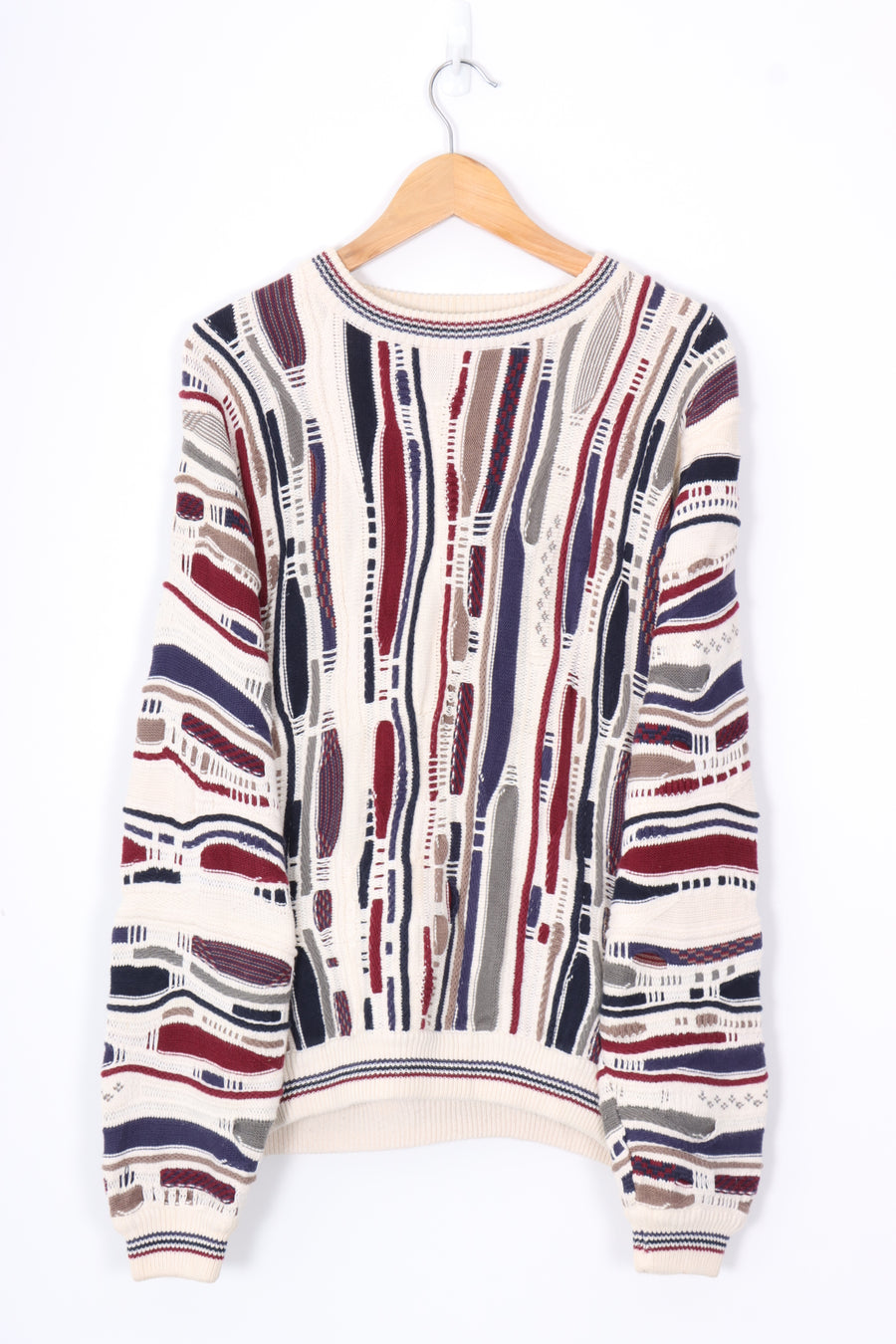 COTTON TRADERS Cream & Navy 3D Coogi Style Sweater Knit (L)