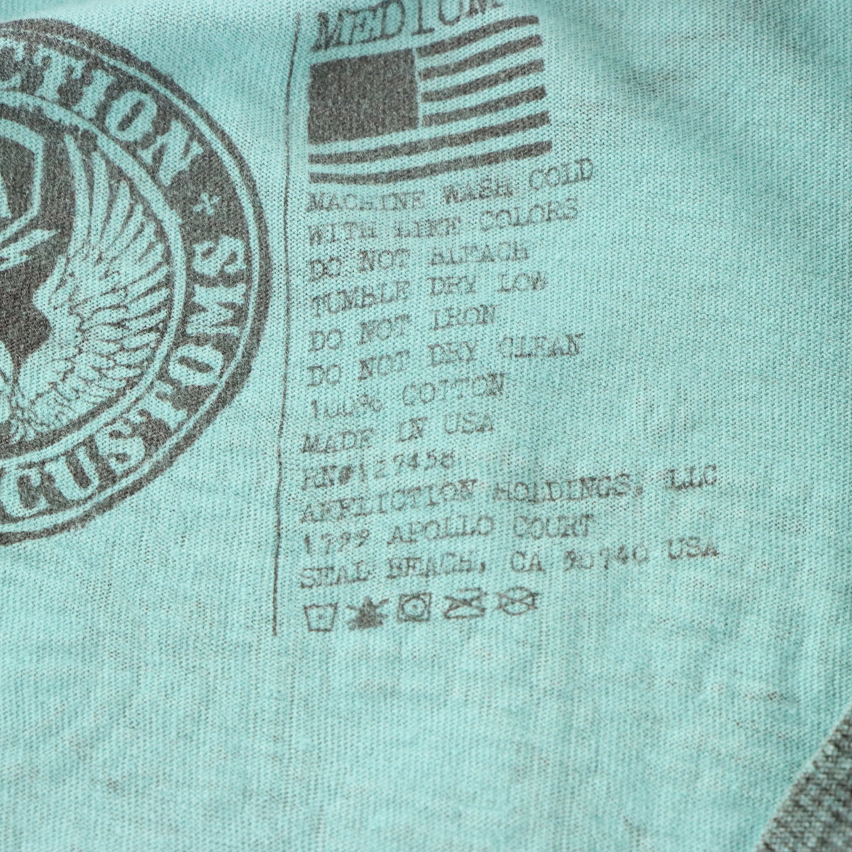 AFFLICTION 'American Customs' Vintage Turquoise & Black Velvet Detail USA Made Y2K Tee (M TALL)