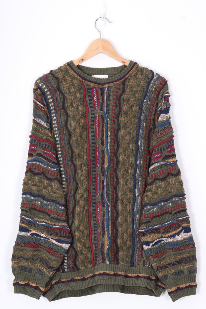 ALFANI Green & Burgundy 3D Coogi Style Knit (XL)