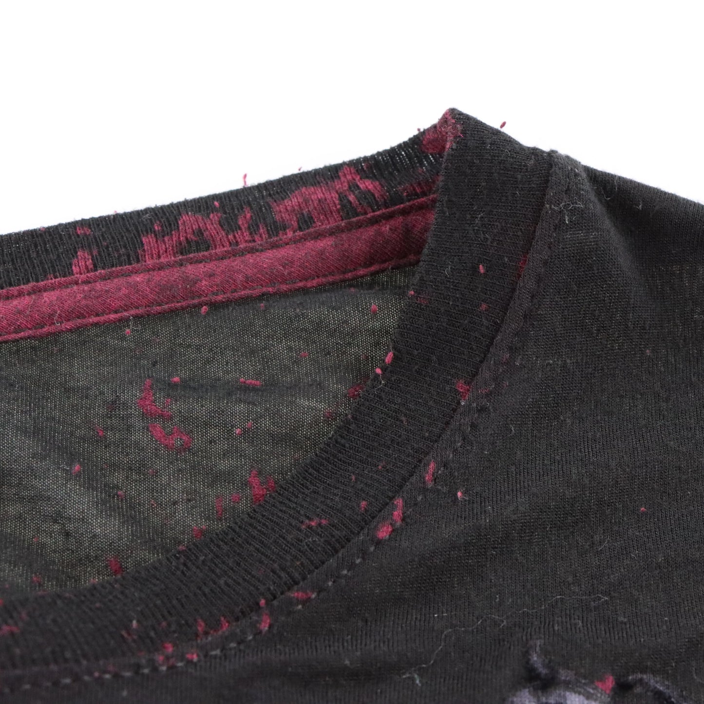 Vintage AFFLICTION Red & Black Velvet Spell Out Logo USA Made Y2K Cross T-Shirt (L-XL TALL)