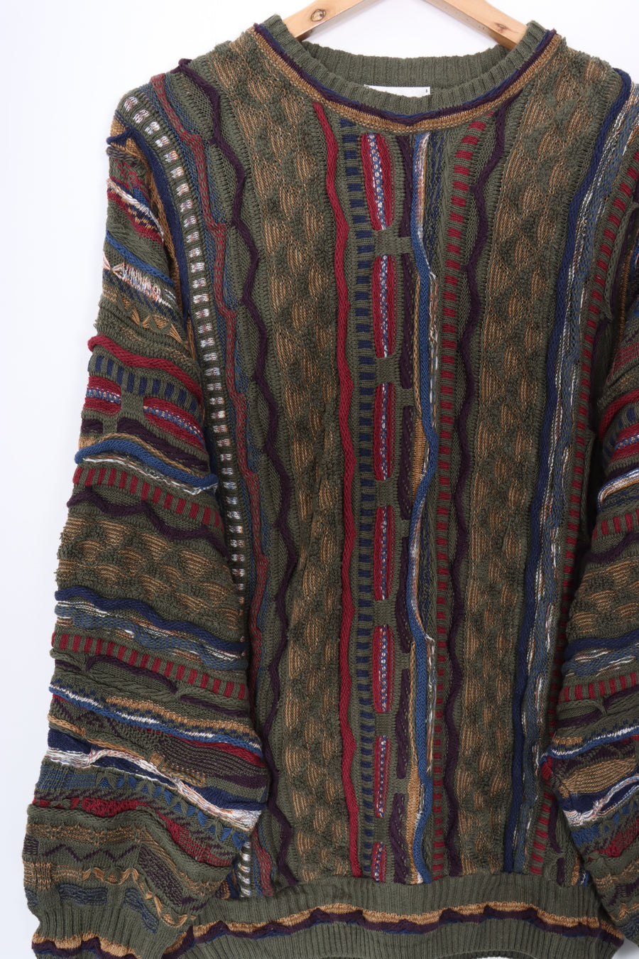 ALFANI Green & Burgundy 3D Coogi Style Knit (XL)