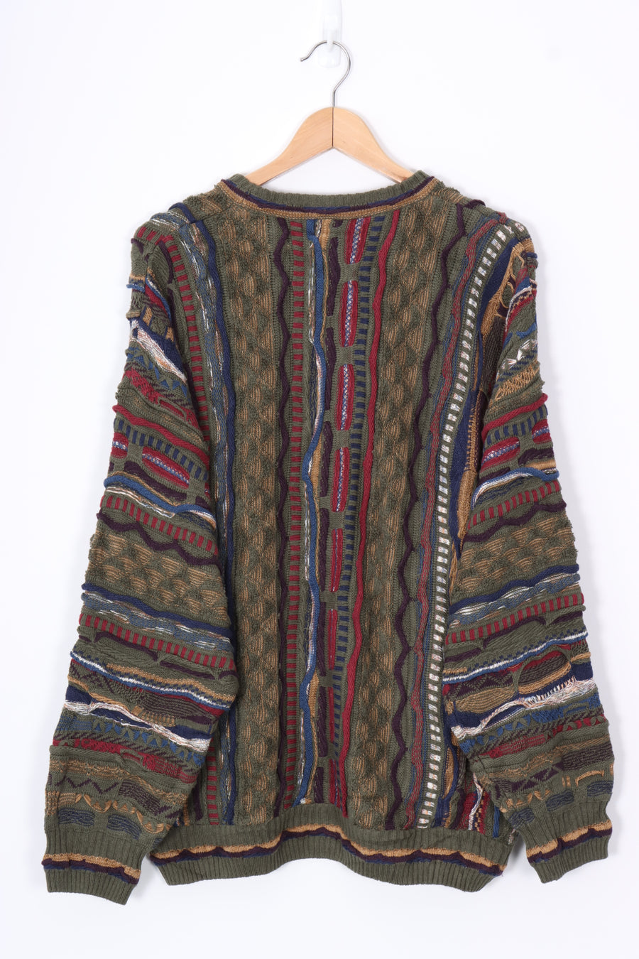 ALFANI Green & Burgundy 3D Coogi Style Knit (XL)