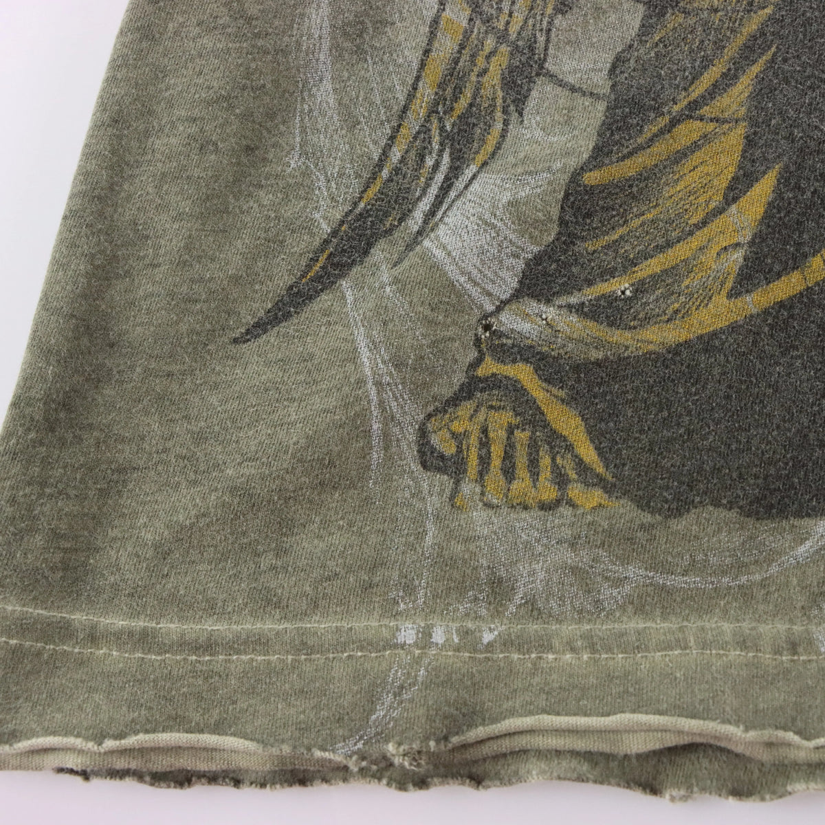 AFFLICTION Vintage Embroidered Spell Out Logo Grim Reaper Pale Green Y2K Tee (L-XL)