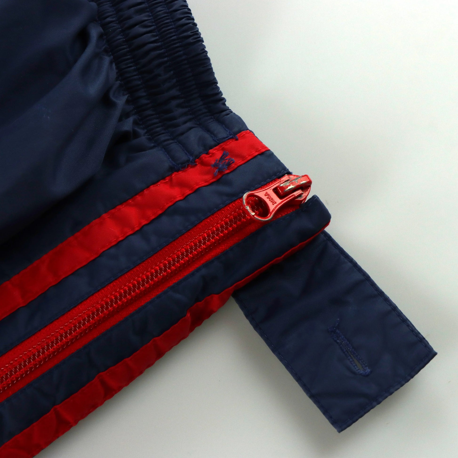 ADIDAS 3 Stripe Embroidered Logo Full Side Zip Navy & Red Track Pants (S-M) - Vintage Sole Melbourne