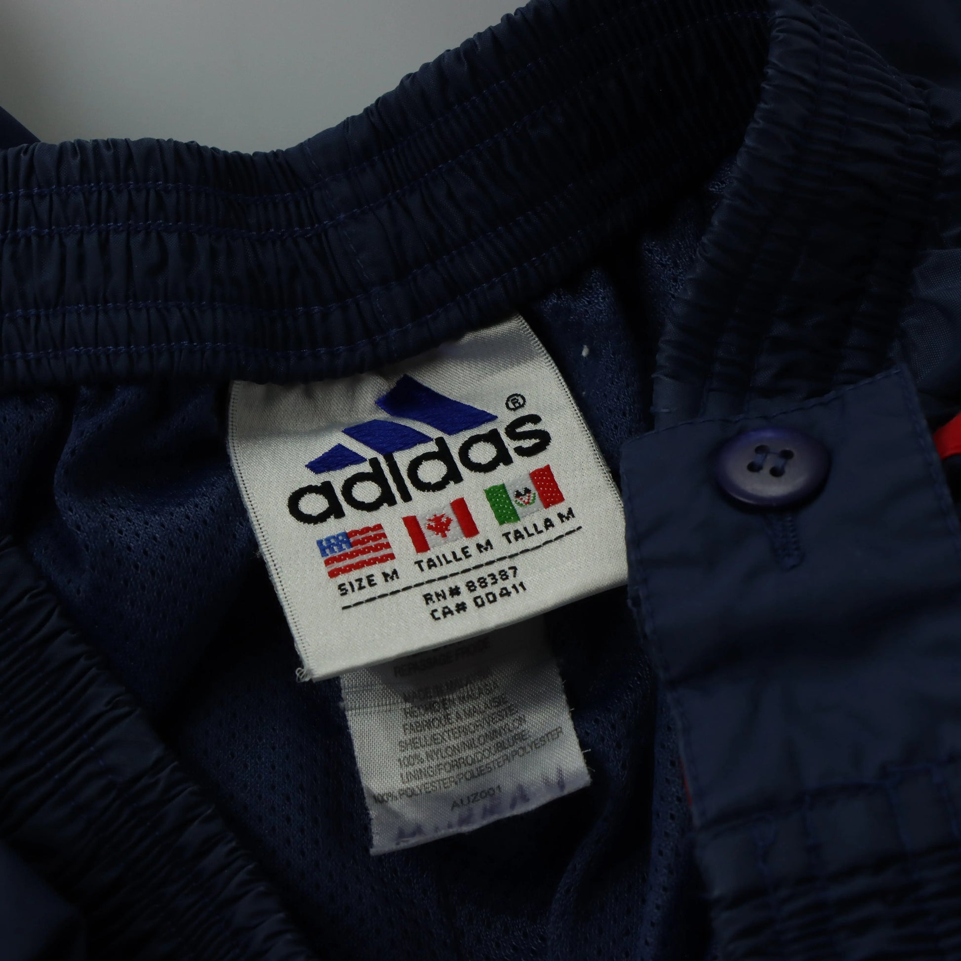 ADIDAS 3 Stripe Embroidered Logo Full Side Zip Navy & Red Track Pants (S-M) - Vintage Sole Melbourne