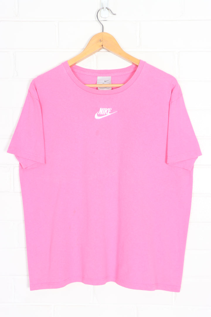 NIKE Embroidered Centre Swoosh Logo Pink Boxy Crop T-Shirt (XL)