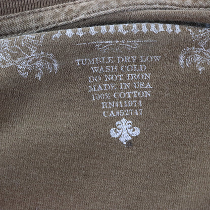 AFFLICTION Vintage "Live Fast" Spell Out Logo Shield Brown Y2K Tee USA Made (L)