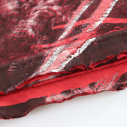 AFFLICTION Silver Foil Detail Winged Skeleton & Embroidered Spell Out Logo Y2K Red T-Shirt USA Made (XL)