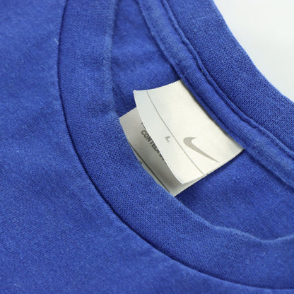 NIKE Y2K Spell Out Silver Underline Logo Blue Tee (L)
