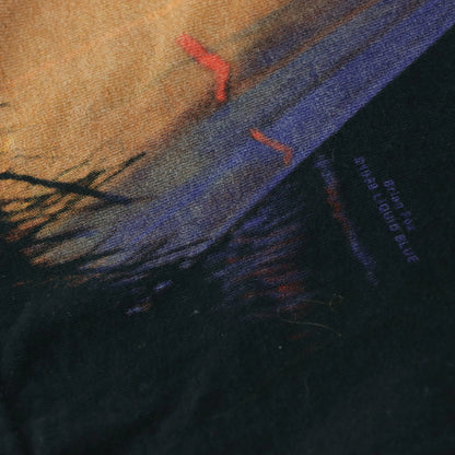 Vintage 1998 LIQUID BLUE American Indian Bear All Over Print Black T-Shirt (L)