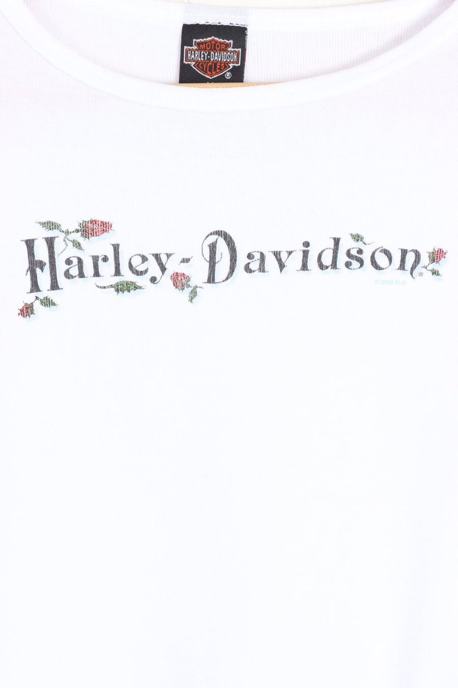 HARLEY DAVISON Roses Frill Sleeve USA Made Baby Tee (Women's S)