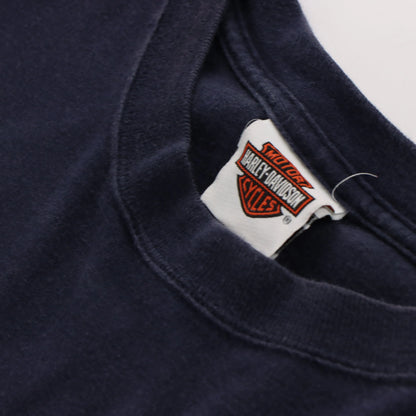 Vintage HARLEY DAVIDSON Y2K Blue Flame Navy USA Made T-Shirt (XL)