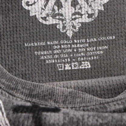 Vintage ARCHAIC AFFLICTION Velvet Cross Detail Grey Y2K Waffle Knit Thermal Long Sleeve Tee USA Made (M TALL)