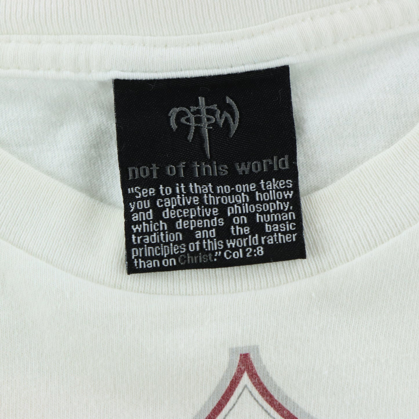 NOT OF THIS WORLD Bible Verses & Cross Graphic White Y2K Style T-Shirt (M-L)