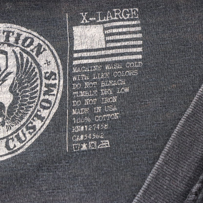 Vintage AFFLICTION 'American Customs' 1/4 Button Winged Skull Cross Y2K T-Shirt USA Made (XL)