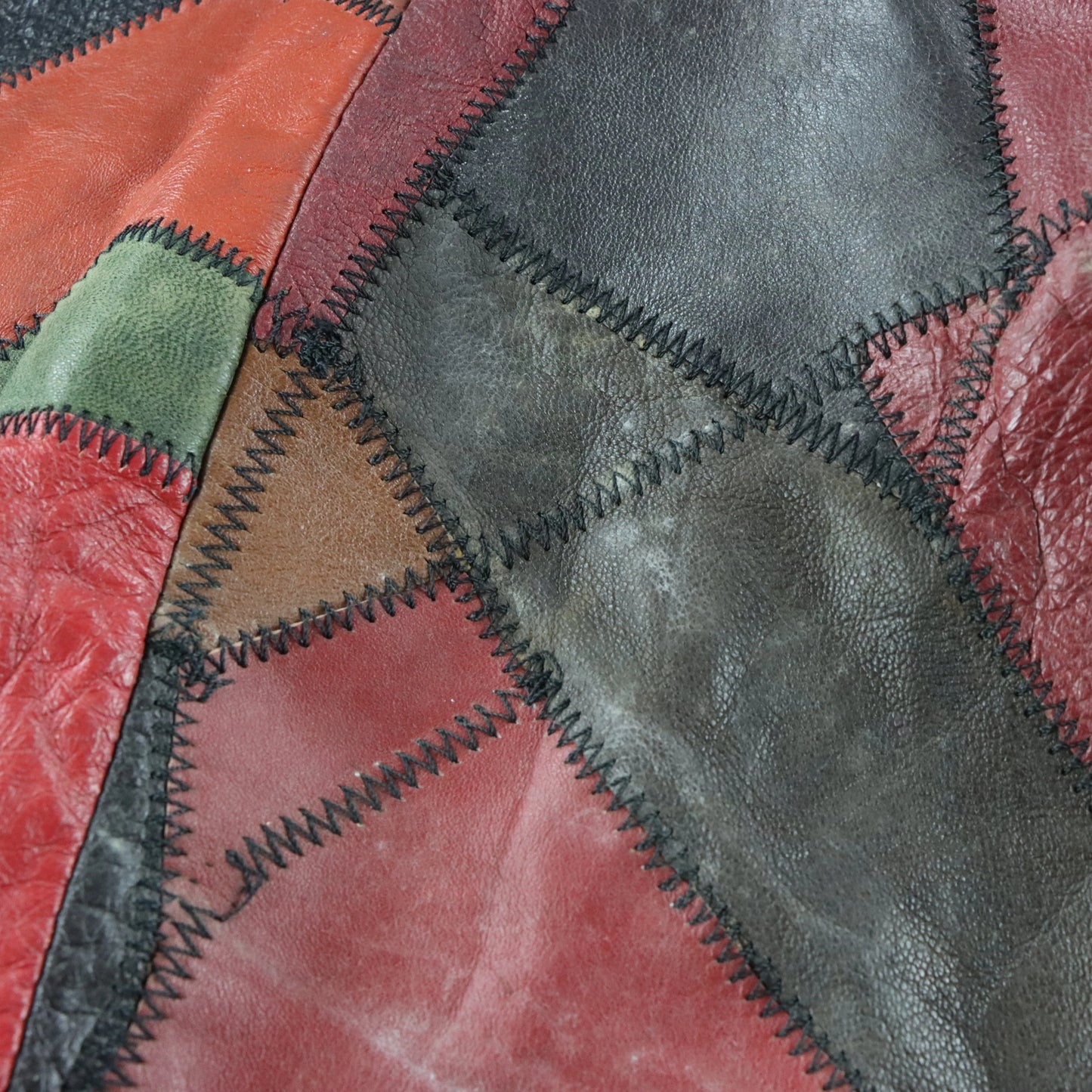 Vintage 70s THE TANNERY Multicolour Patchwork Button Up Leather Trench Coat (S-M)