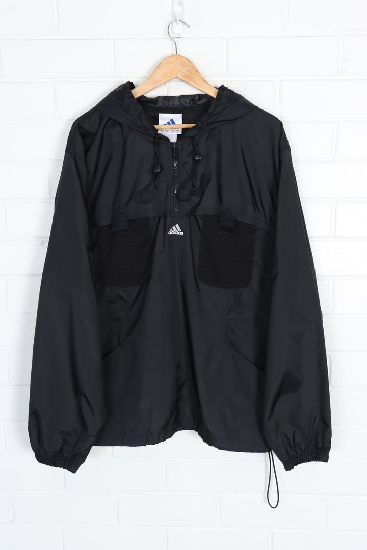 ADIDAS Embroidered 1/4 Zip Black Windbreaker Jacket (XXL)