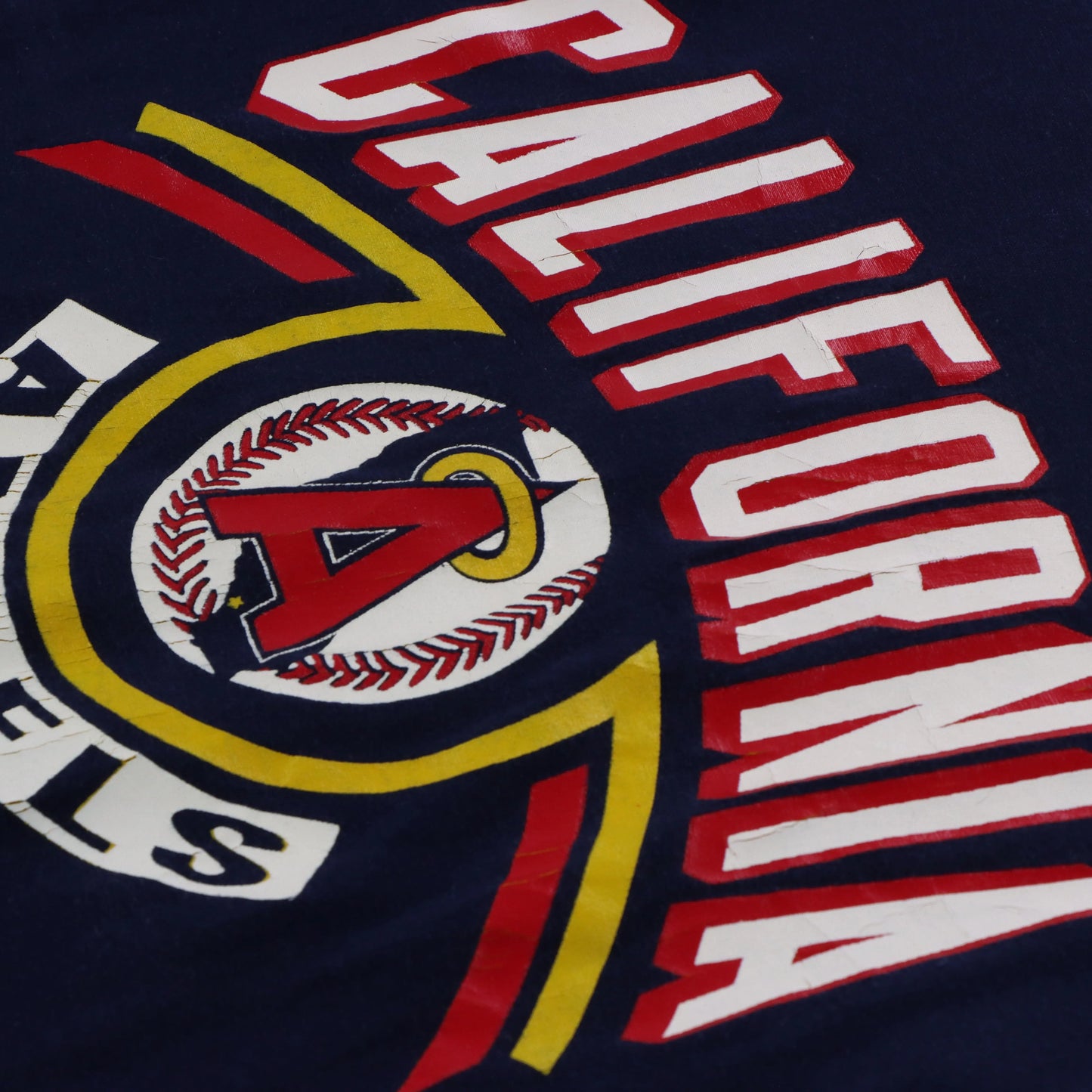 Vintage CALIFORNIA ANGELS Navy BLB 50/50 USA Made Baseball T-Shirt (S Tall)