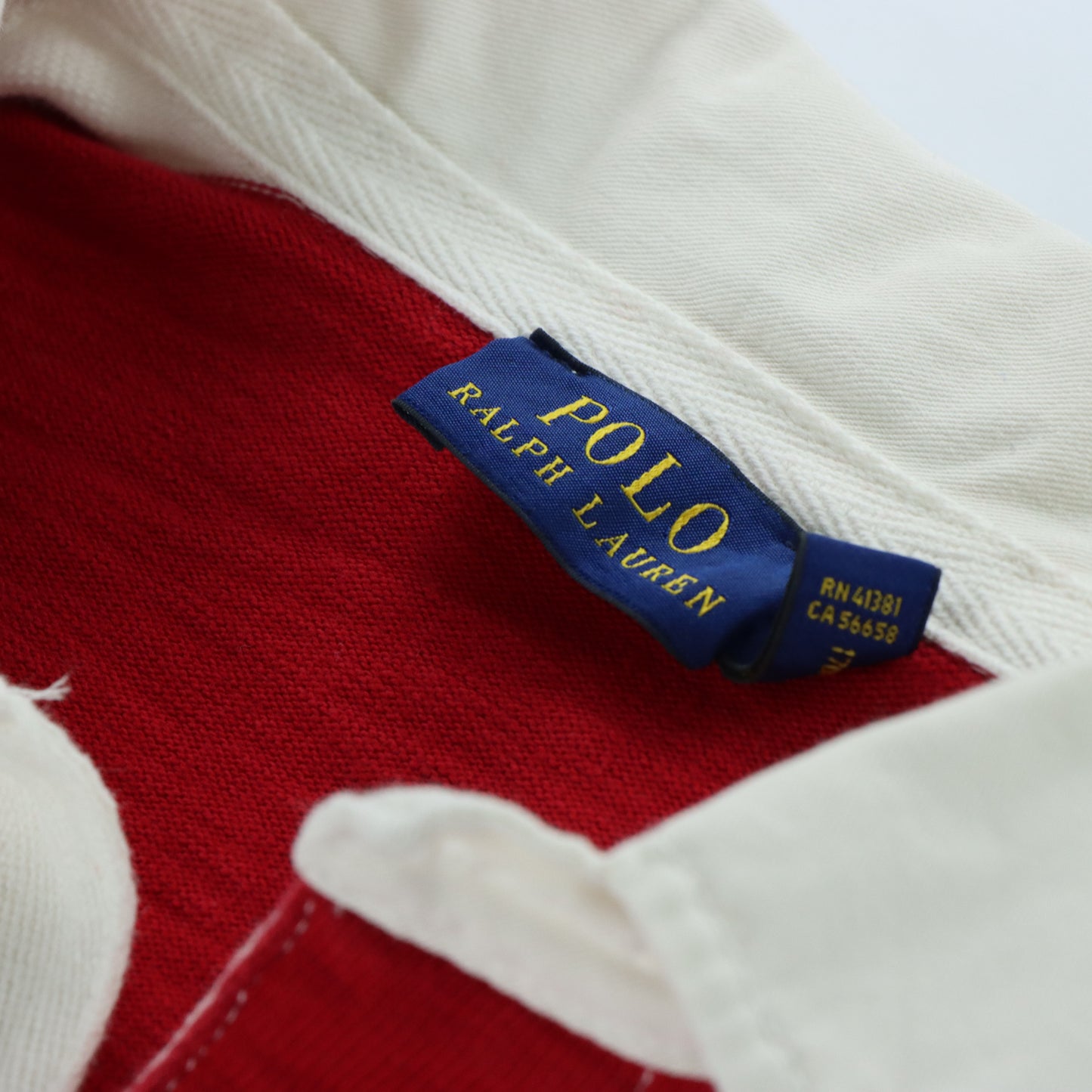POLO RALPH LAUREN Embroidered 'R' Logo Red & White Stripe Rugby Sweatshirt (S)