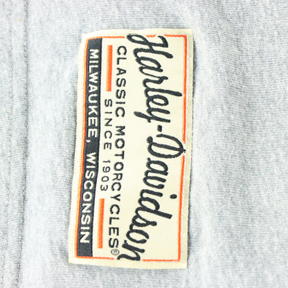 HARLEY DAVIDSON Y2K Embroidered Logo Grey Ringer Motorcycle T-Shirt (XL)