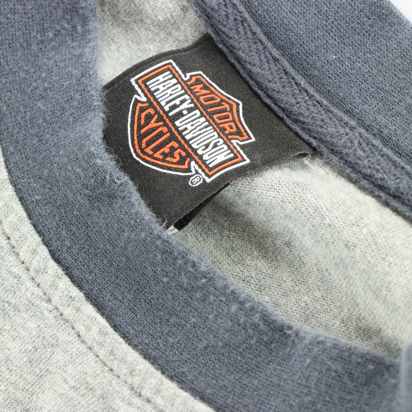 HARLEY DAVIDSON Y2K Embroidered Logo Grey Ringer Motorcycle T-Shirt (XL)