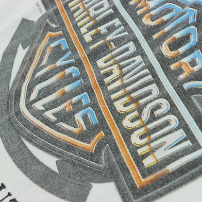 HARLEY DAVIDSON Connecticut Orange Flames Long Sleeve White Front Pocket T-Shirt USA Made (XL)