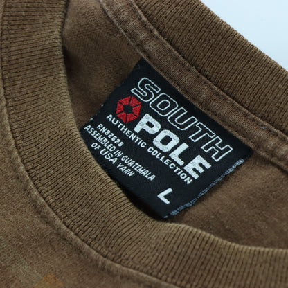 SOUTH POLE Y2K Plaid Spell Out Logo Brown T-Shirt (L-XL)