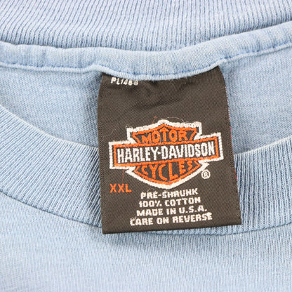 Vintage HARLEY DAVIDSON 1997 15th Anniversary River Run Laughlin Blue Single Stitch T-Shirt USA Made (XXL)