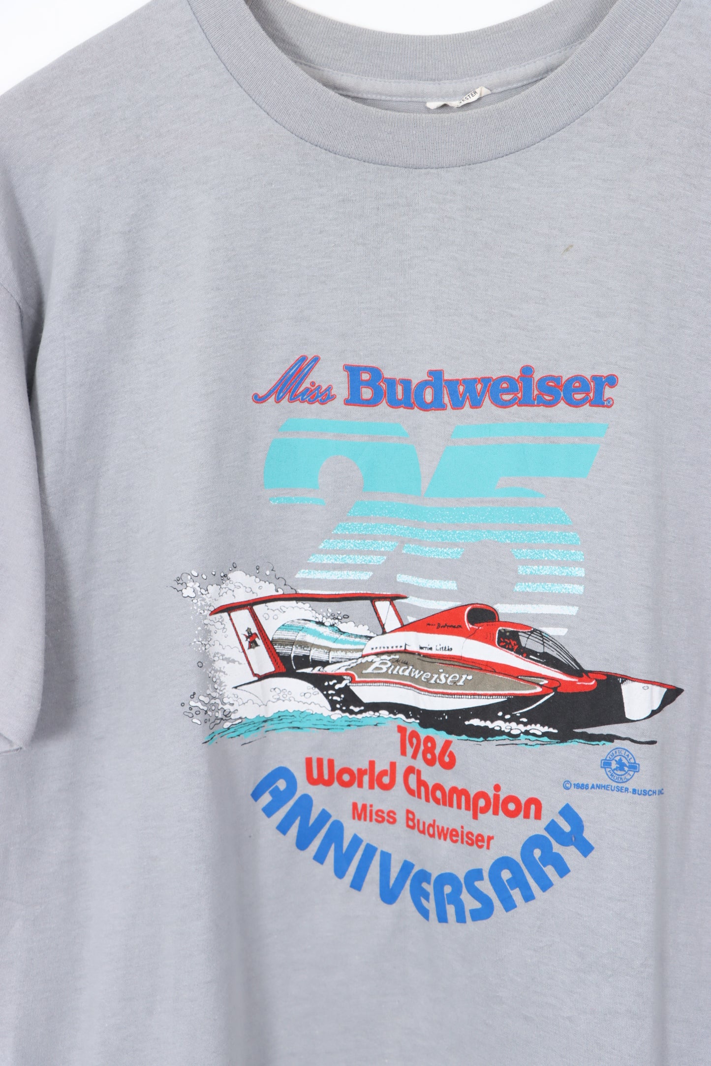 VINTAGE 1986 World Champion Miss Budweiser 50/50 Single Stitch Tee (M-L)
