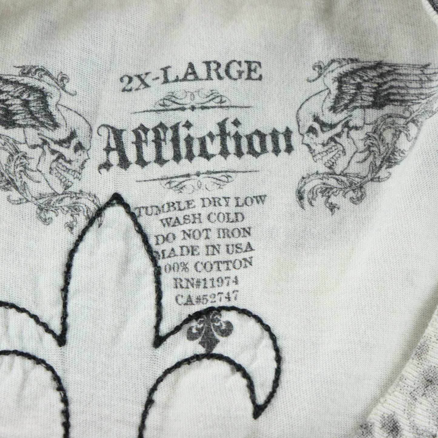 AFFLICTION "Dead Or Alive" Double Sided Cross Patches & Skull USA Made T-Shirt (XL-XXL)